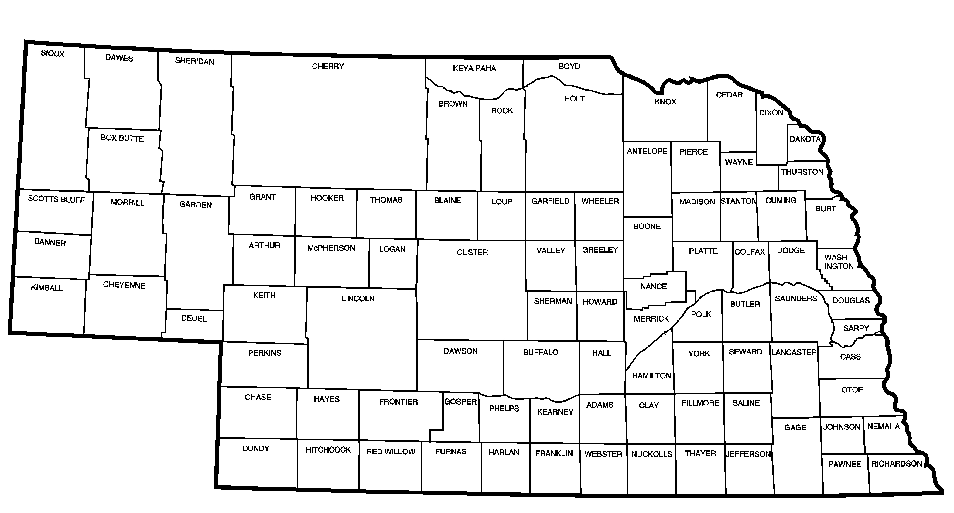 Map Of Nebraska Including Counties