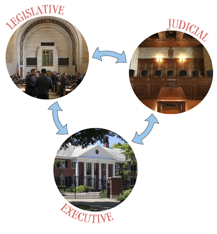 The three branches of government: executive, legislature and judiciary
