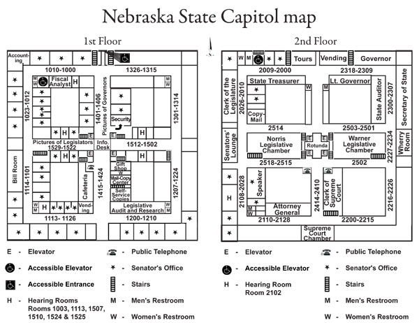 A map of the State Capitol Building
